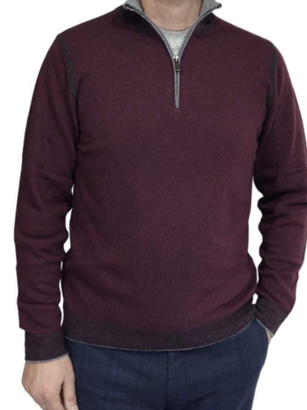 CODICE Sweater Men EU 56 Red Wool Cashmere 1/4 Zip Mock Neck Pullover Knit